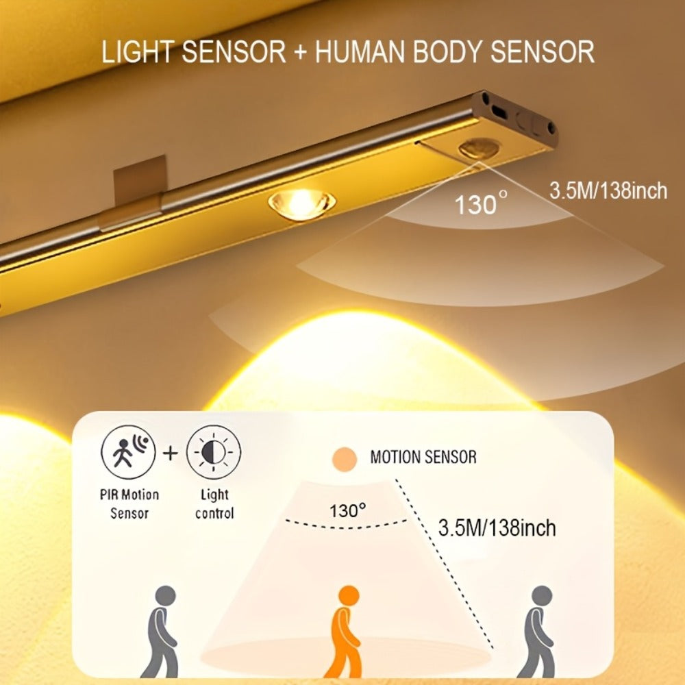 Motion Sensor LED Strip Light USB Rechargeable ¨C 3-Color Dimmable Wireless Night Light for Kitchen, Wardrobe, Cabinet, Shoe Cabinet & Bedroom (20cm / 30cm / 40cm / 50cm, 1 or 2 Pack)