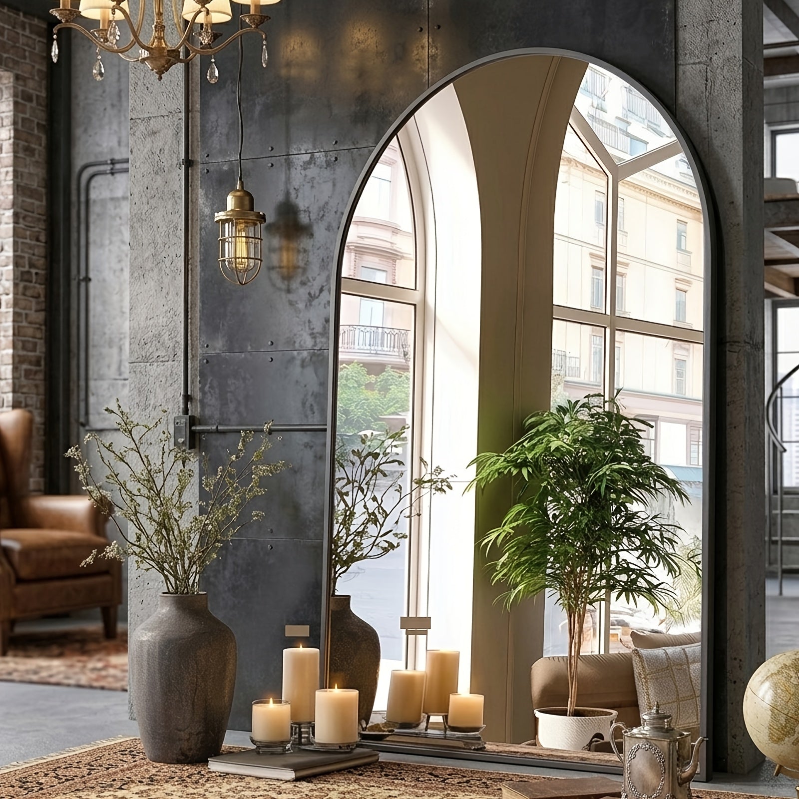 Arched Bathroom Mirror Metal Frame Wall Mounted Vanity Mirror Golden Black