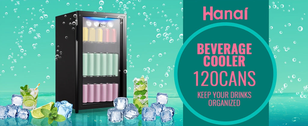 Beverage Refrigerator with Glass Door, Mini Drink Cooler Fridge with Blue LED Light, 3 Adjustable Shelves & R600a Compressor ¨C 1.7 or 3.5 Cu Ft Freestanding Bar Fridge for Home, Office, Dorm and Bar