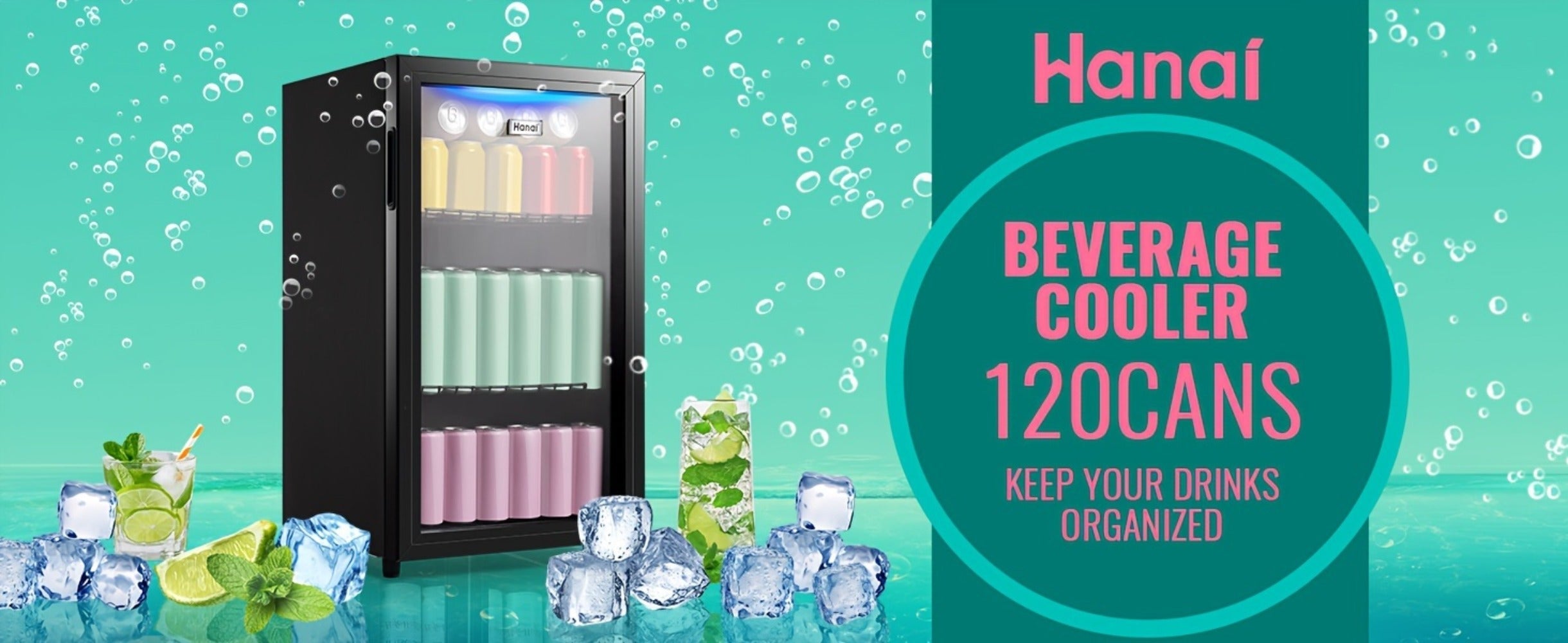 Beverage Refrigerator with Glass Door, Mini Drink Cooler Fridge with Blue LED Light, 3 Adjustable Shelves & R600a Compressor ¨C 1.7 or 3.5 Cu Ft Freestanding Bar Fridge for Home, Office, Dorm and Bar