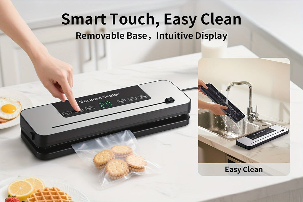 Vacuum Sealer Machine 6-in-1 Automatic Food Sealer 65Kpa Powerful Suction with Bags Cutter & Hose ¨C Sous Vide Compatible Food Storage Vacuum Sealer for Dry & Moist Foods