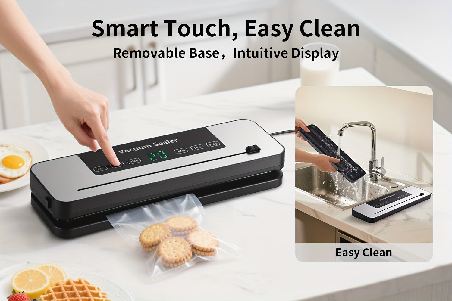 Vacuum Sealer Machine 6-in-1 Automatic Food Sealer 65Kpa Powerful Suction with Bags Cutter & Hose ¨C Sous Vide Compatible Food Storage Vacuum Sealer for Dry & Moist Foods