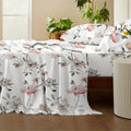 Bed Sheets Set 4pcs Deep Pocket Fitted Sheet & Pillow Cases | Soft Floral Bedding Twin Full Queen King ¨C White Pink Green