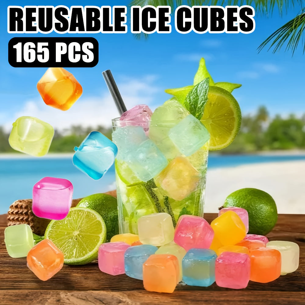 Reusable Plastic Ice Cubes 60/90/120/165 PCS - Non-Melting Non-Diluting Refreezable Ice Cubes for Whiskey, Vodka, Coffee & Cocktails, Rainbow & Unicorn Washable Fake Ice Cubes for Drinks