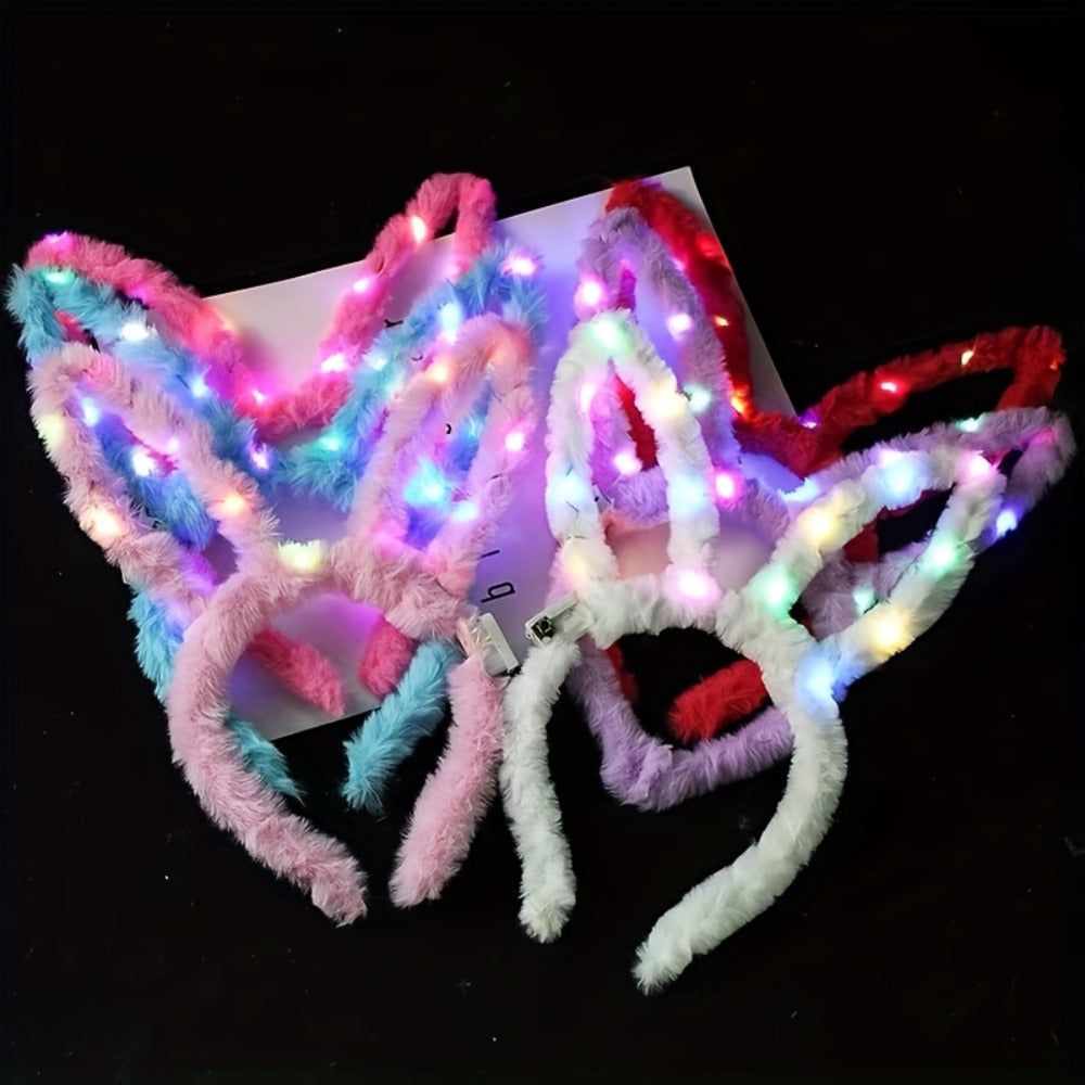LED Bunny Ear Headbands 25-Pack | Glowing Light Up Rabbit Ears with 3 Flashing Modes for Party Halloween Christmas Weddings Concerts Cosplay Photo Props Unisex Adult