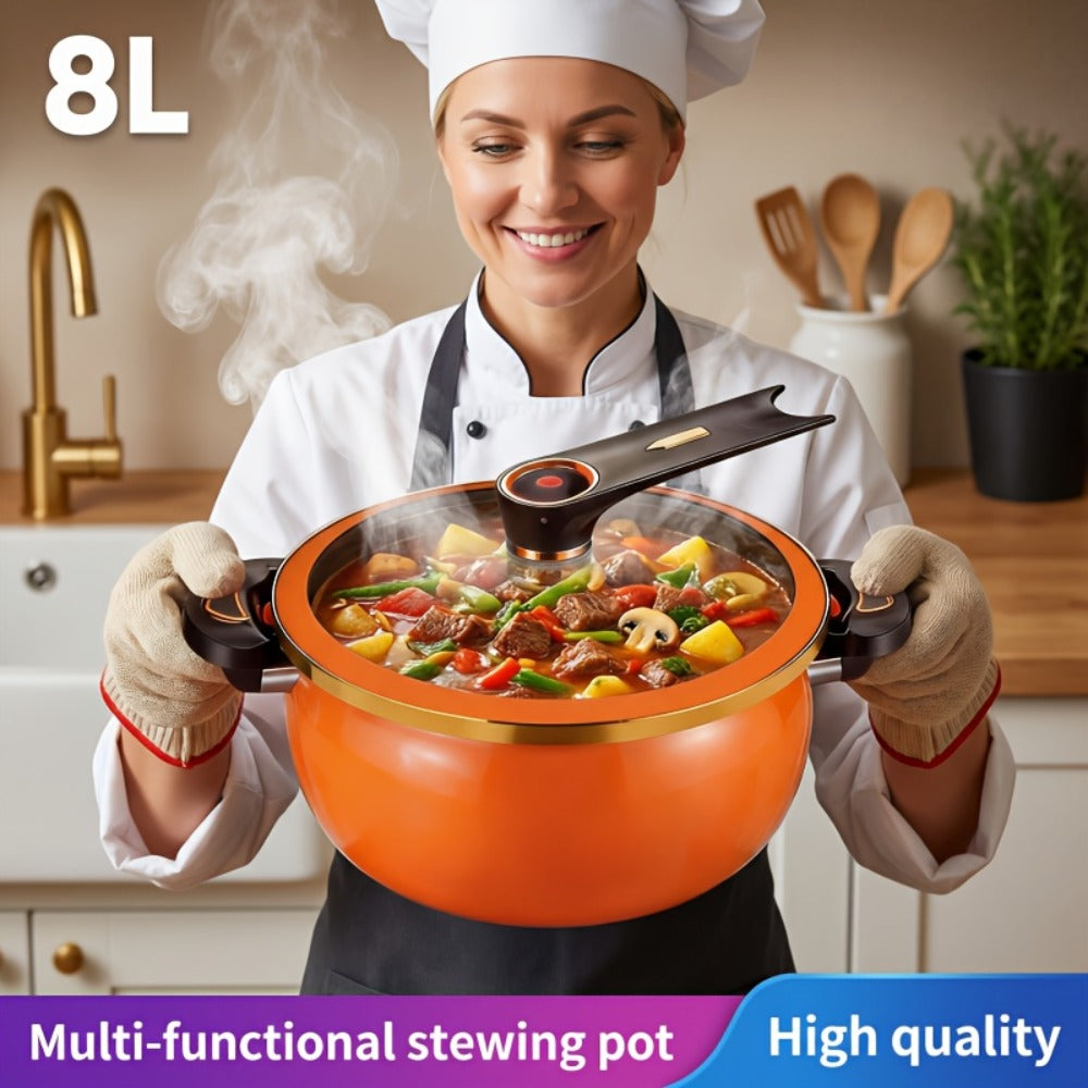 Nonstick Soup Pot Large Capacity 1.85 Gallon Twist Lock Handle Cooking Pot for Gas Stove Induction Cooker Open Flame Multifunctional Stew Pot for Home Restaurant Orange