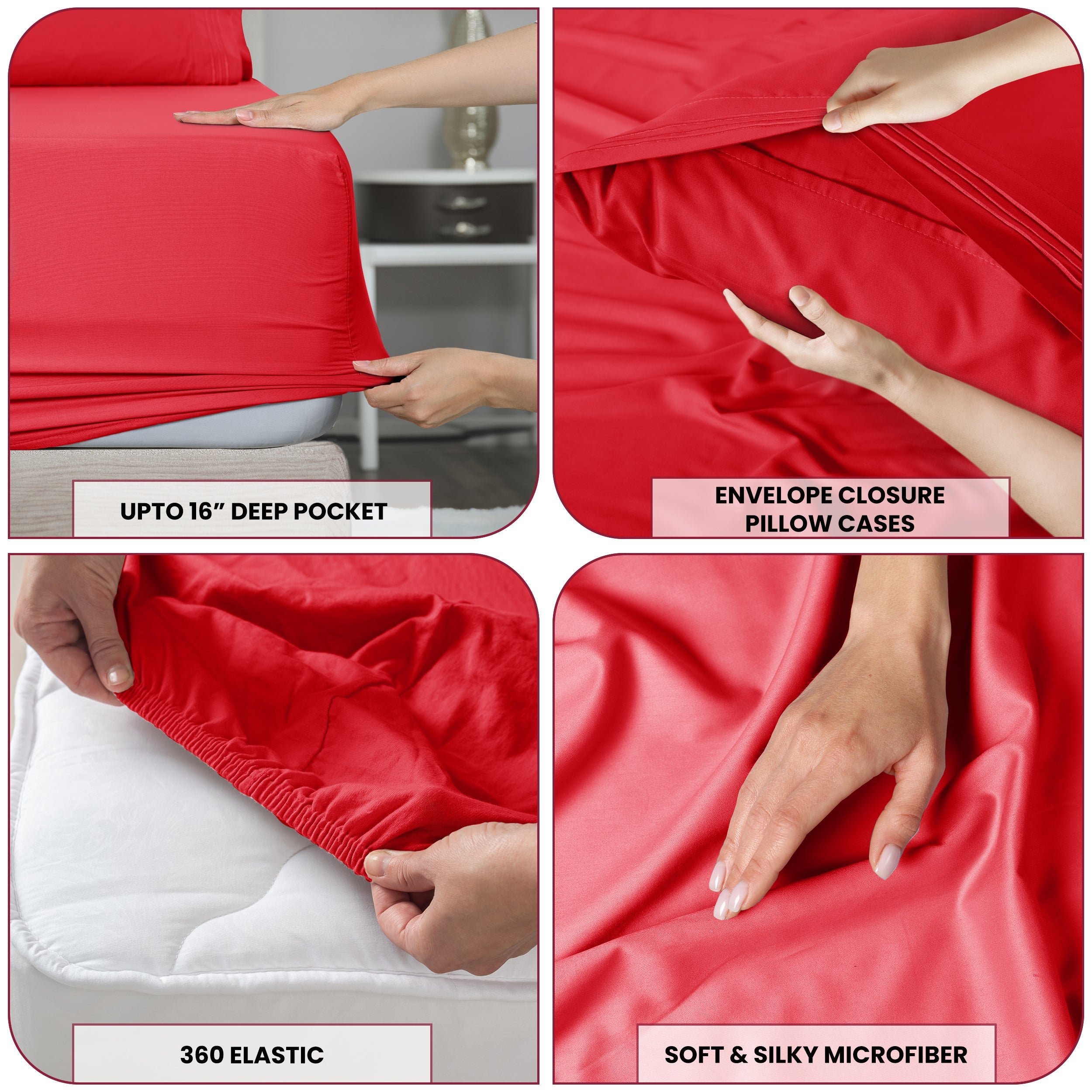 Bed Sheets Set 6 Piece - Soft Brushed Microfiber Fitted Sheet with 16¡± Deep Pocket, Flat Sheet & Embroidered Pillowcases, Hotel Luxury Cooling Bedding, All Seasons, 20 Colors