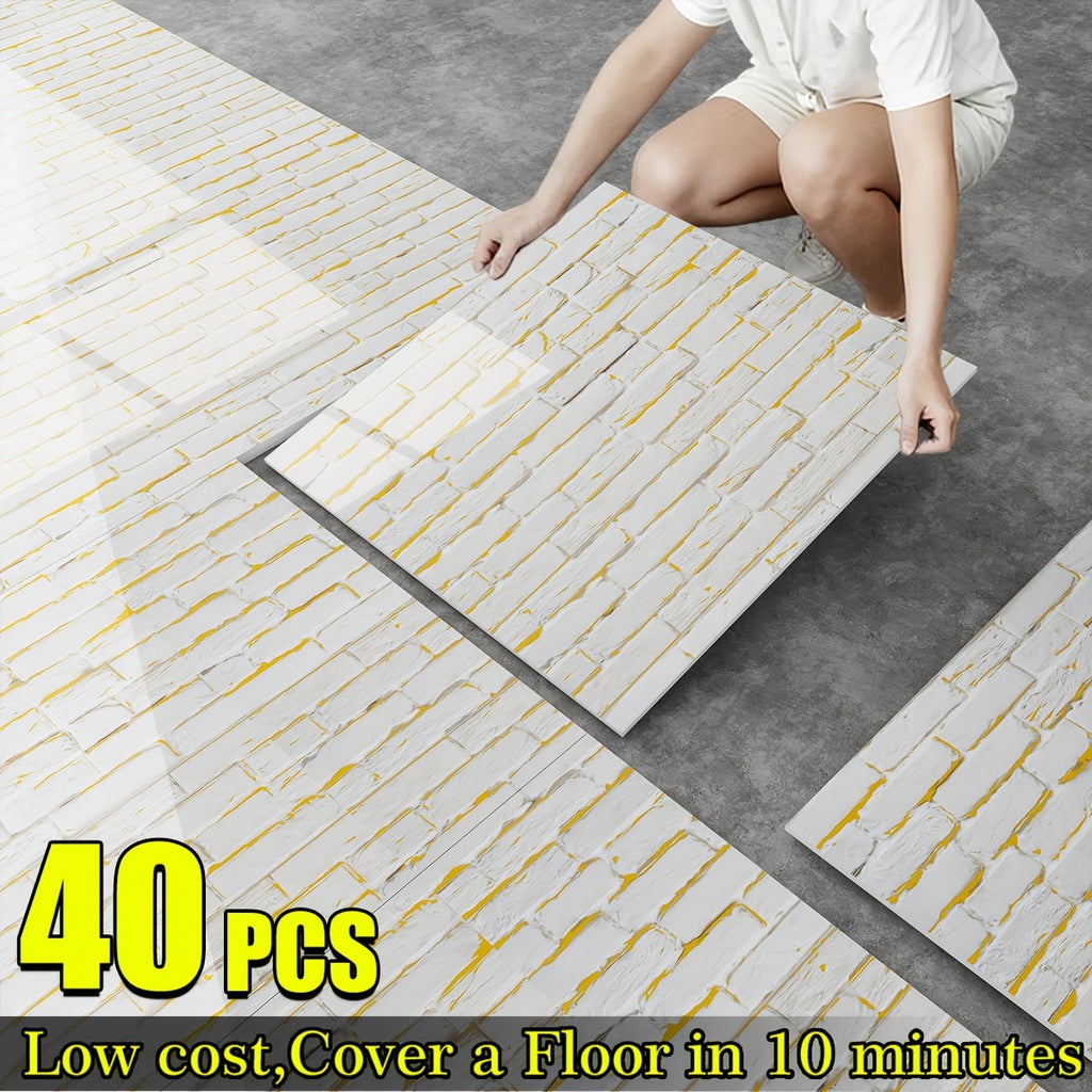 Marble Floor & Wall Decals 40-Pack Self-Adhesive Waterproof Removable Vinyl Sheets ¨C Luxury Marble Pattern Tile Stickers for Bathroom, Kitchen & Living Room