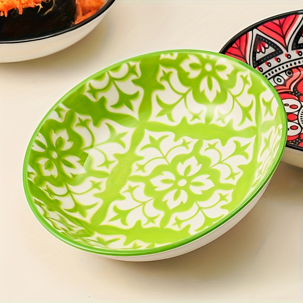 Ceramic Condiment Dish Set of 10 ¨C Bohemian Small Saucer Dipping Bowls for Soy Sauce, Vinegar & Spices | Kitchen, Restaurant, Party, BBQ & Picnic Use | Machine Washable