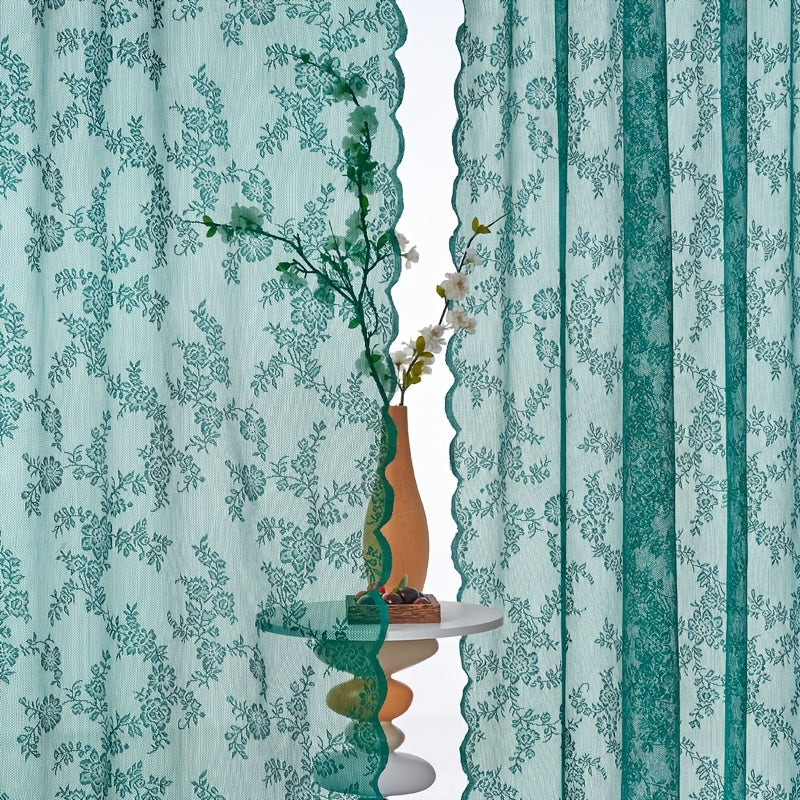 Sheer Lace Curtains 2 Panels Bohemian Floral Semi-Transparent Rod Pocket Window Curtains for Living Room Bedroom All Seasons