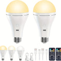 USB Rechargeable Light Bulbs 2-Pack with Remote Control Dimmable Timer 3 Color Temperatures E26 9W 350LM 2000mAh Emergency LED Bulb with Hook for Camping