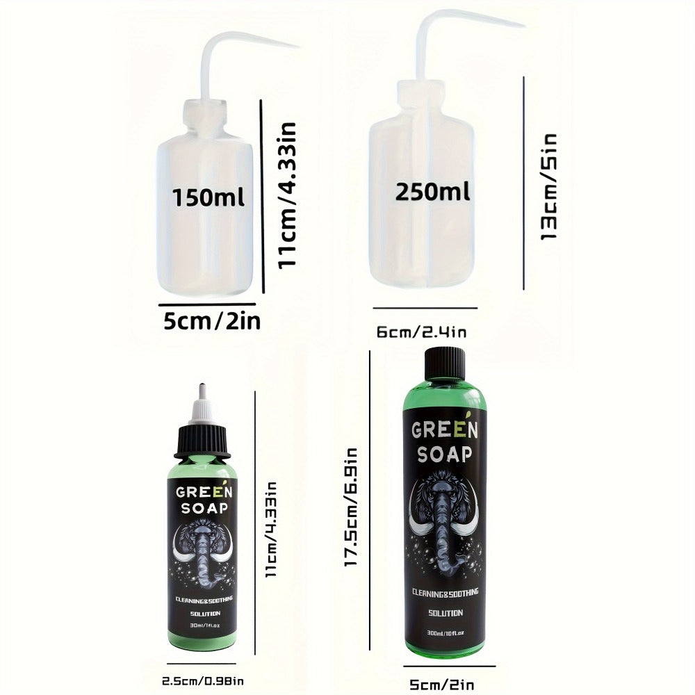 Tattoo Green Soap Cleansing Solution Kit - Professional Tattoo Wash Soap with Squeeze Bottle, Safe Moisturizing Foam for Tattoo Artists Skin Care & Color Preservation