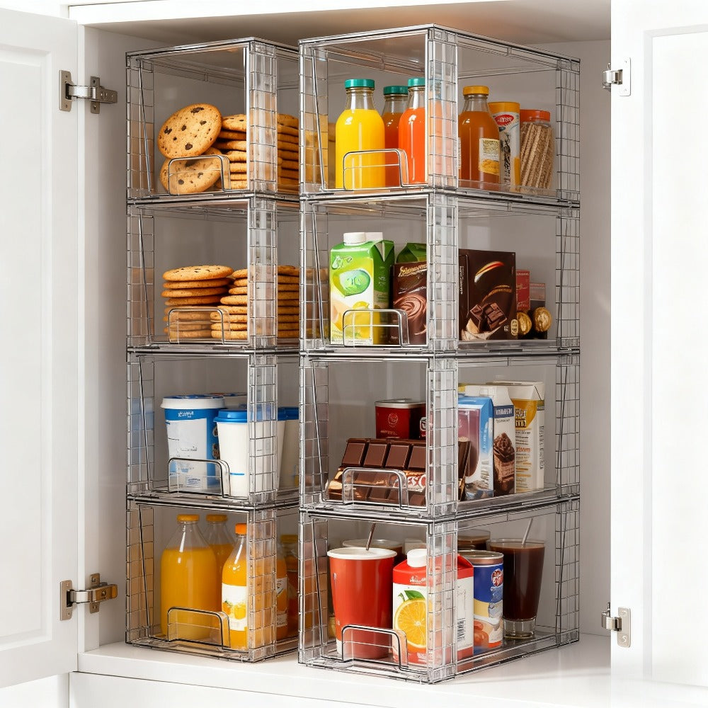 Clear Acrylic Food Storage Bins with Lids Stackable - Kitchen Pantry Organizer Boxes Cabinet Drawers for Dry Food Snacks Cereal, 12x7.5x7in, 2/4/6/8 Pack