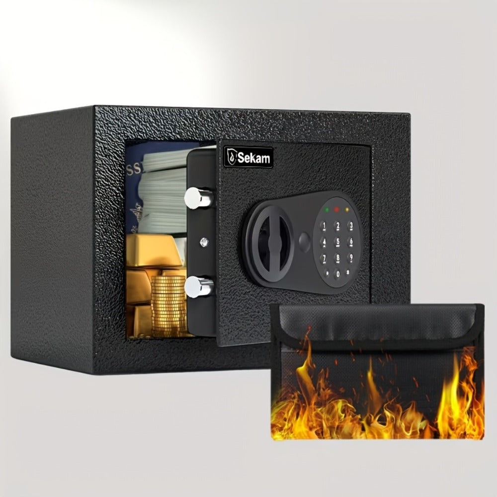 Fireproof Home Safe Box with Digital Keypad and Key Lock Heavy Duty Steel Security Safe for Money Documents Valuables Jewelry Passports 0.23 0.8 1.5 2.2 Cubic Feet Multiple Colors with Cash Bag