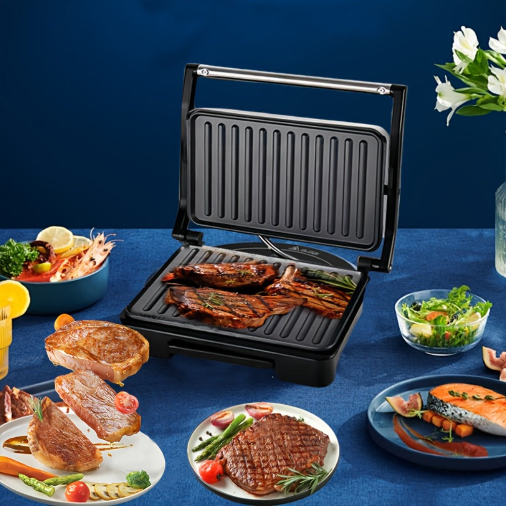 Electric Panini Press Grill Double-Sided Heating Sandwich Maker Waffle Iron Steak Grill Indoor Barbecue Machine for Panini Toasts Burgers Sausages Quick Meals Home Kitchen