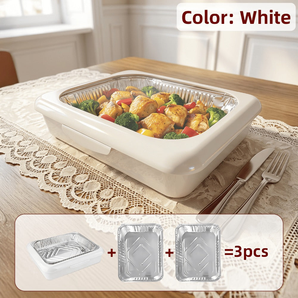 Aluminum Foil Insulated Food Tray Set 2-in-1 Reusable Stand with 2 Disposable Foil Trays for Potluck Picnic BBQ Party Outdoor Gatherings Thanksgiving Christmas - 1 Tray + 2 Foil Trays