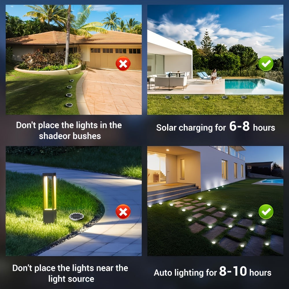 Solar Ground Lights Outdoor LED Path Lights Waterproof - Stainless Steel In-Ground Solar Lights for Lawn Driveway Courtyard Garden Pathway, Warm & Cool White Landscape Lighting Pack Options