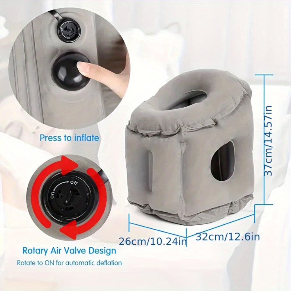 Inflatable Travel Pillow with Carrying Case ¨C Ergonomic Neck & Head Support for Airplane, Car, Train, Office Nap & Camping, Compact Lightweight Flocking Fabric Pillow