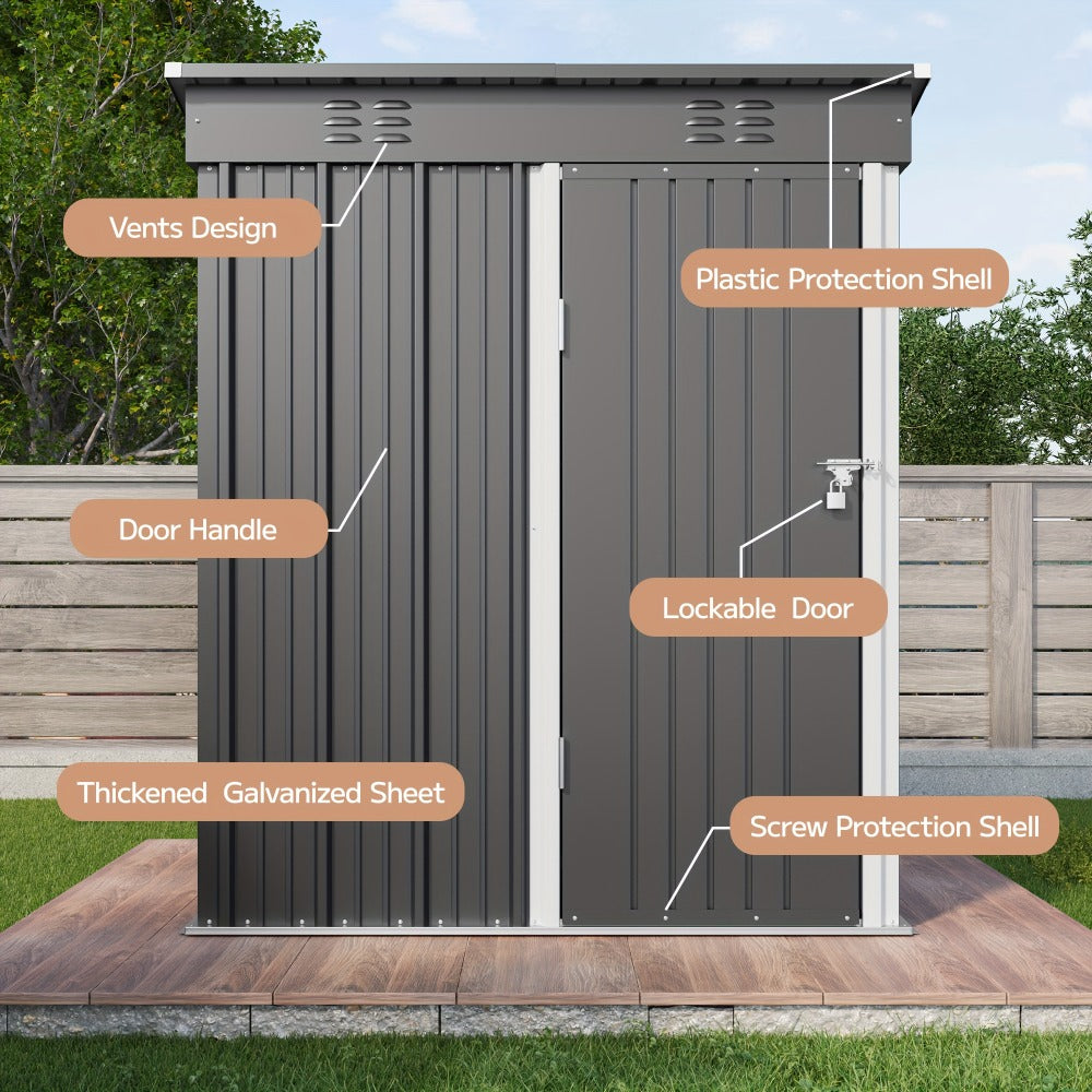 Outdoor Storage Shed 5x3ft Metal Garden Shed for Outside Tool Storage & Organization, Waterproof Backyard Storage House
