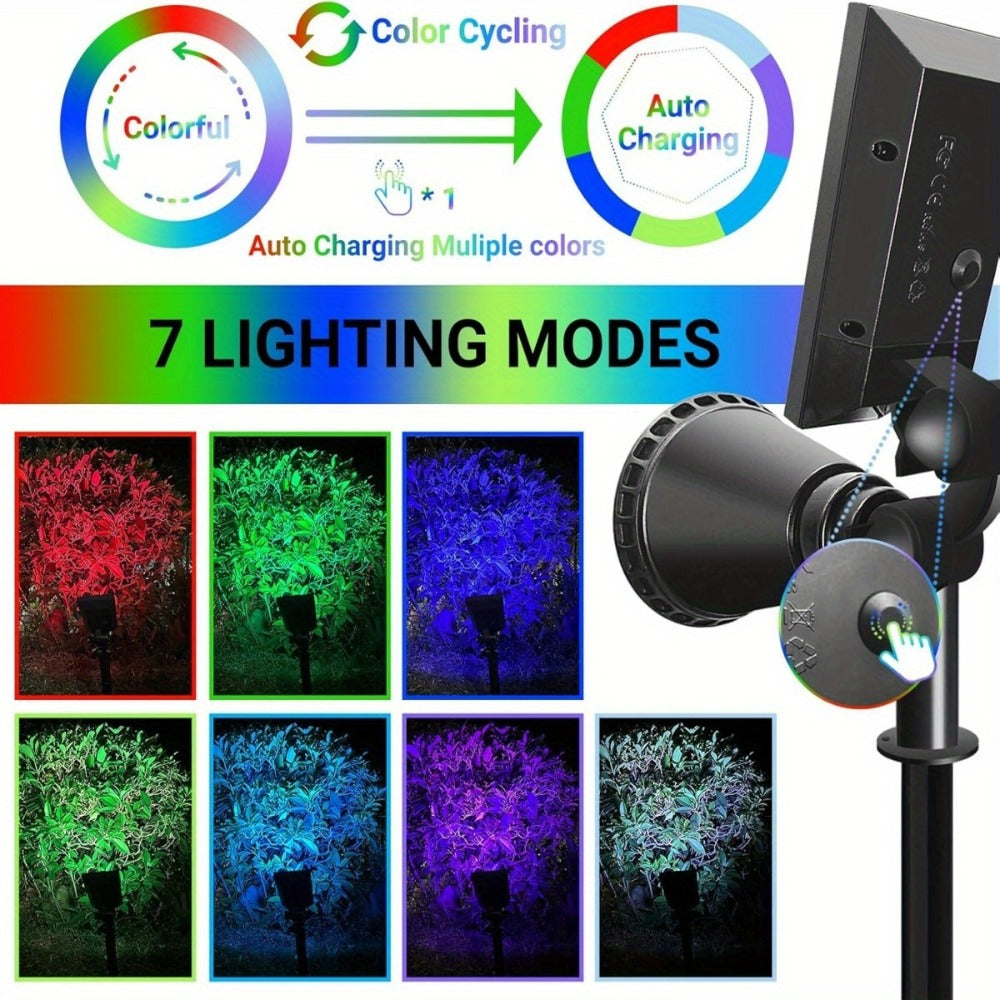 Solar Landscape Lights 2-in-1 Wall & Ground ¨C Independent Adjustable Solar Panel Auto On/Off | 8 Color Modes Outdoor Solar Spotlight for Garden, Driveway, Sidewalk & Pool Area | IP44 Waterproof