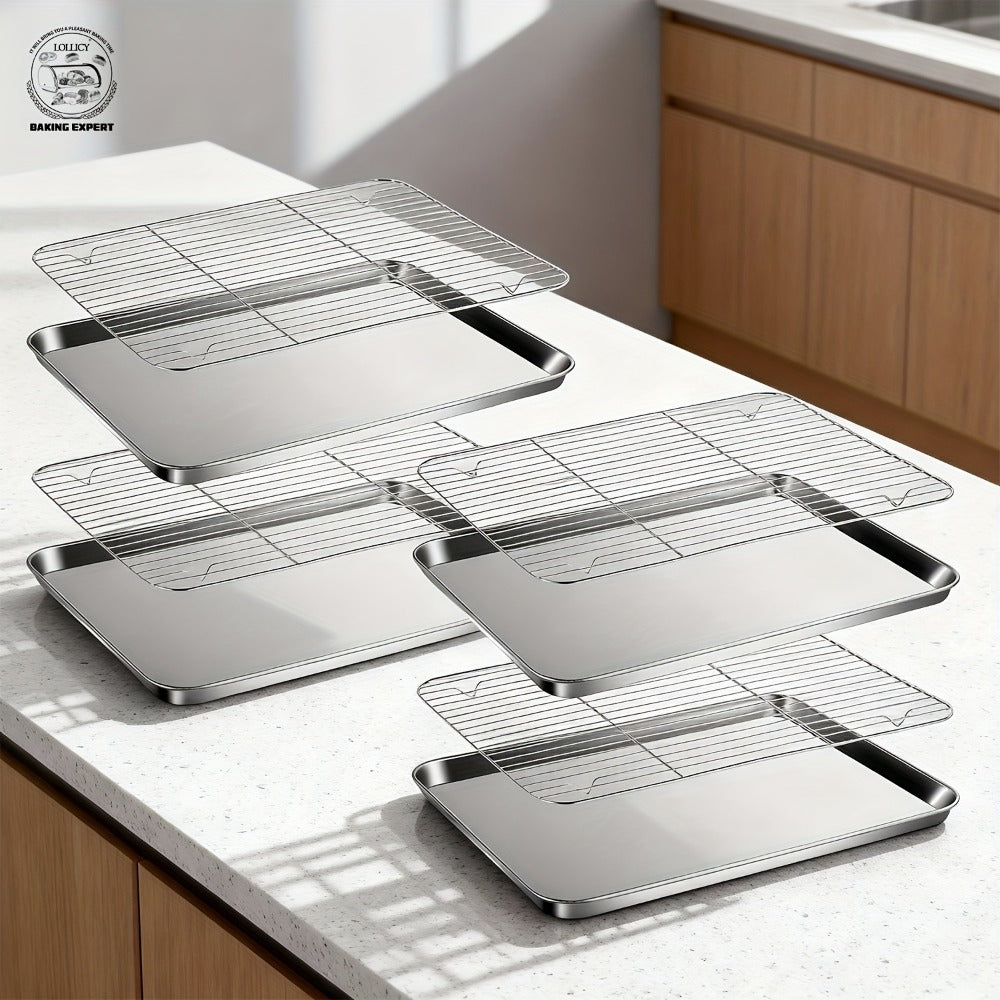 Baking Sheet and Rack Set Stainless Steel Half Sheet Pan with Cooling Rack Heavy Duty Rust Free Dishwasher Safe for Cookie Baking Roasting Grilling 2 3 4 Pan Options
