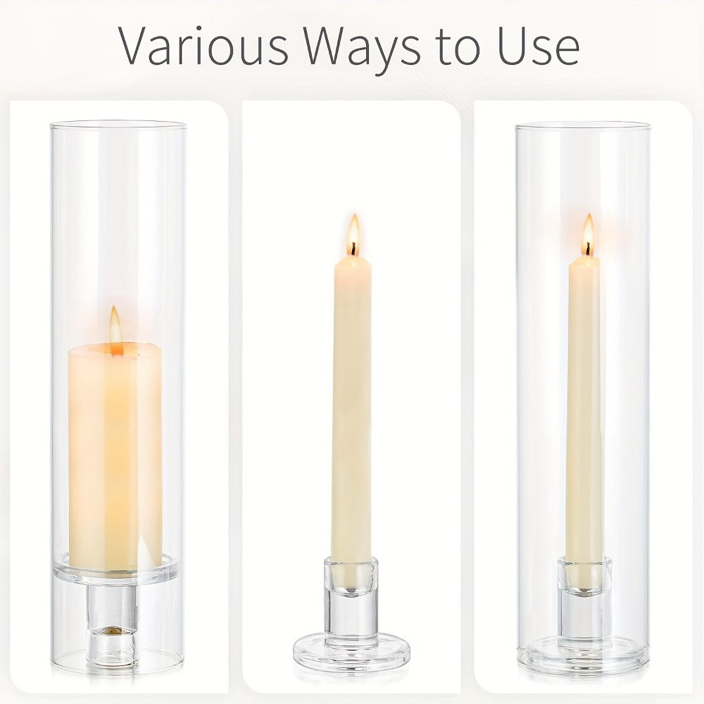 Hurricane Glass Candle Holders for Taper Candles | 11.8 Inch Tall Clear Cylinder Windproof Candlestick Stand for Wedding, Party, Christmas, Halloween & Home Decor - 2pcs / 10pcs Set