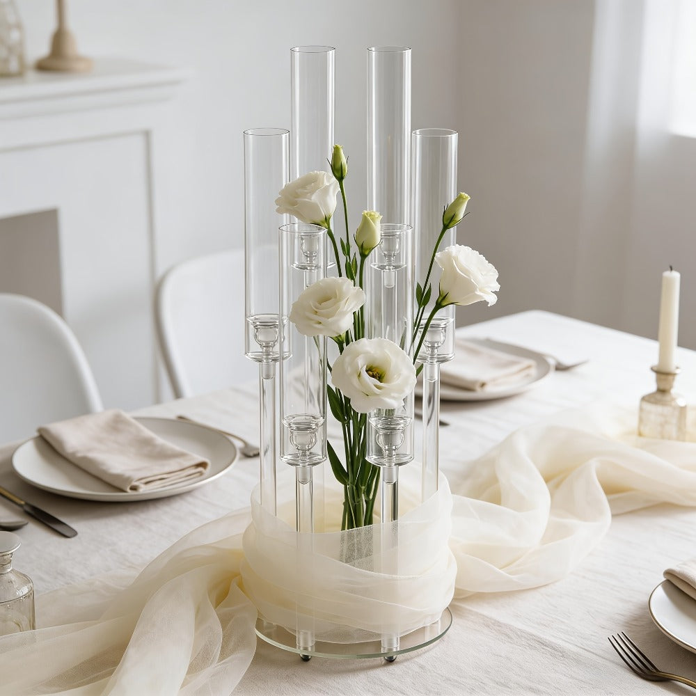 Acrylic Candelabra 6-Arm Candlestick Holder 26.8 Inch Clear Crystal Candle Holders Bulk for Wedding Table Centerpieces, Party Home Decoration, Valentine's Day Anniversary Christmas