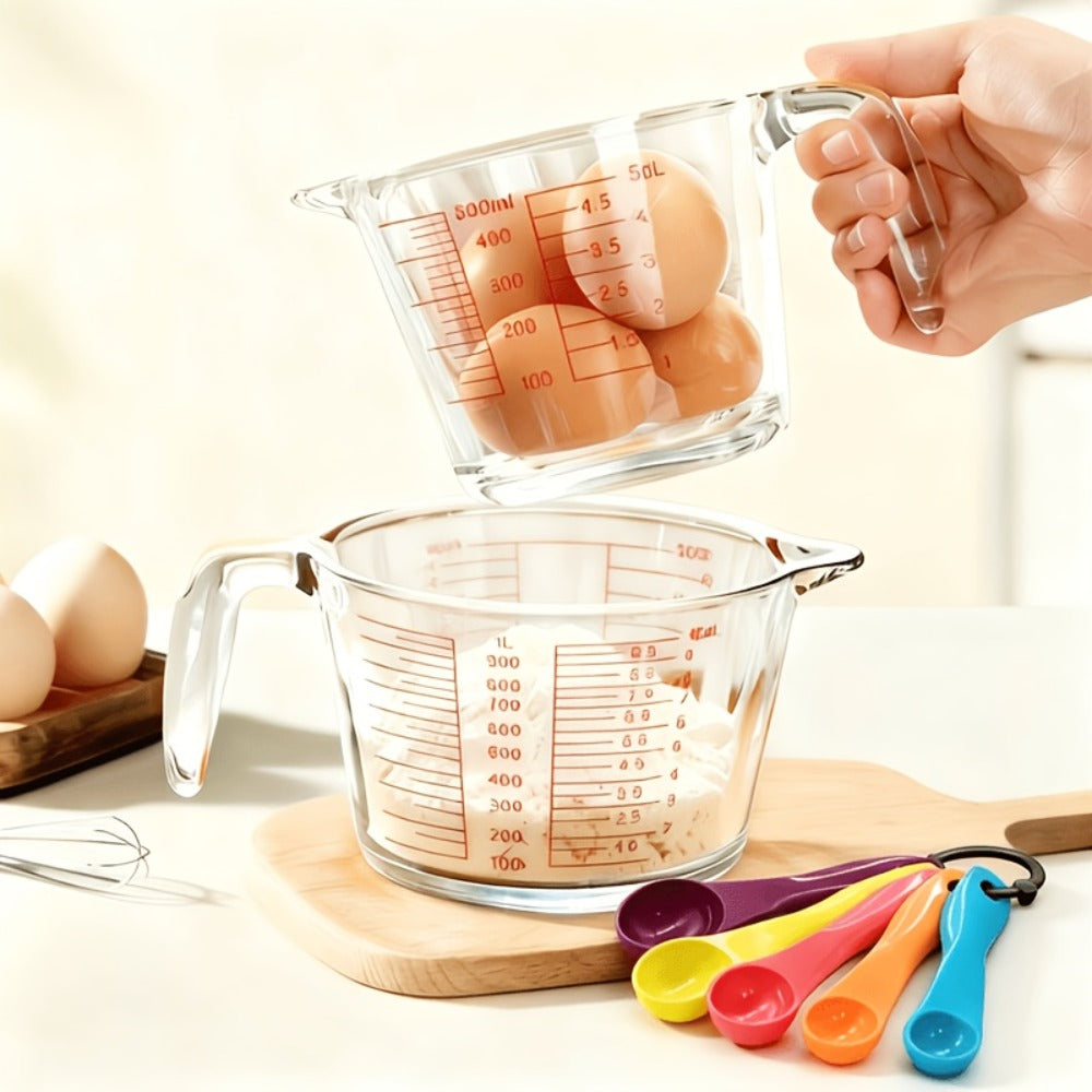 Glass Measuring Cup Heat Resistant Large Capacity with Handle 16.9 oz 33.8 oz Reusable Kitchen Baking Liquid Measuring Cup Set with Measuring Spoons