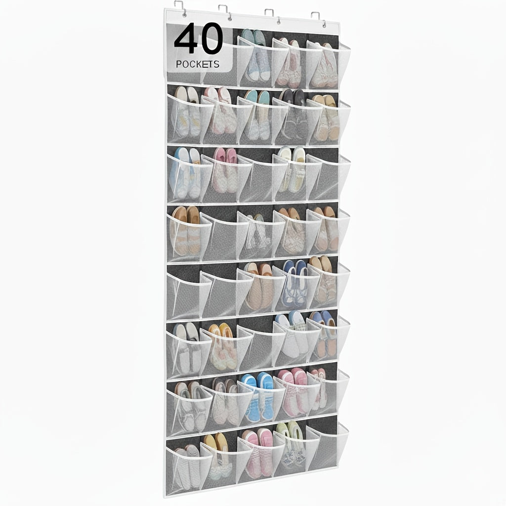 Over the Door Shoe Organizer 40 Pockets with 4 Hooks ¨C Durable Fabric Hanging Shoe Storage for Closet, Entryway & Bedroom ¨C Space-Saving Door Shoe Rack in Gray, White & Black