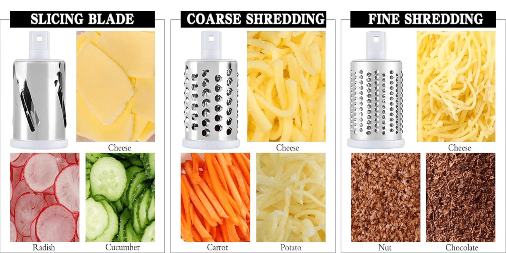 Rotary Cheese Grater ¨C Stainless Steel Hand Crank Shredder with 3 Interchangeable Blades, Non-Slip Suction Base & Cleaning Brush, BPA-Free Vegetable Grater for Cheese, Nuts & Vegetables