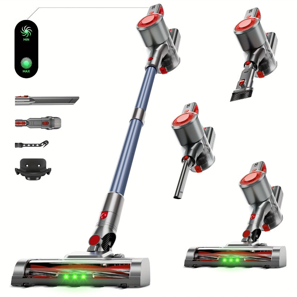 Anti-Tangle LED Vacuum Cleaner 55-69Kpa Corded & Cordless with Green LED Brush, Removable Battery & Multiple Suction Levels - Up to 45 Min Runtime for Carpets, Pet Hair & Hardwood Floors, 7 Colors