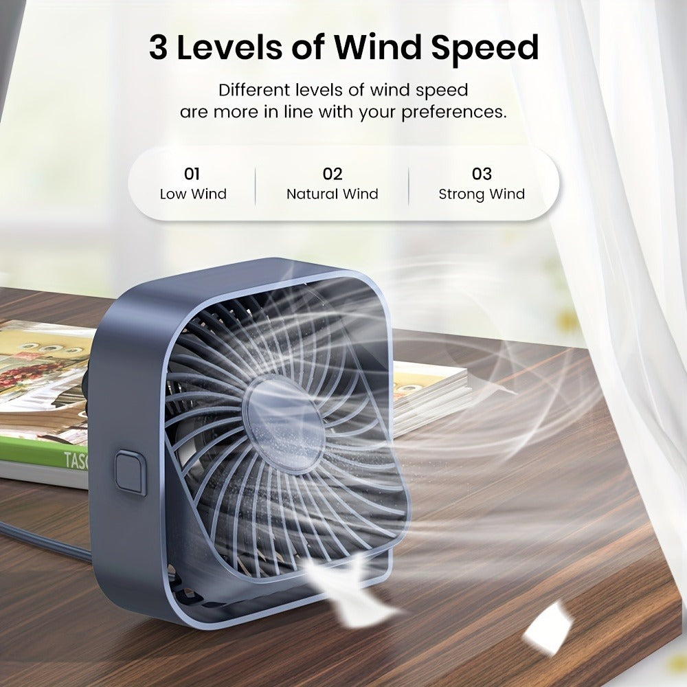 USB Desk Fan Portable, Small Personal Fan 3 Speed Settings 360¡ã Rotation Silent Operation, Compact Lightweight USB Powered Cooling Fan for Home Office Dorm Bedroom Travel, Grey Blue Pink White