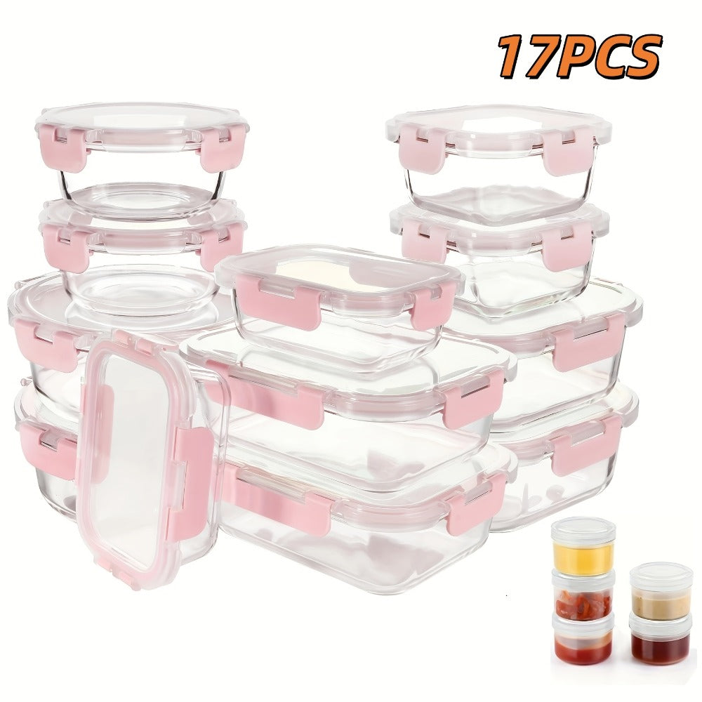 Borosilicate Glass Food Storage Containers Set ¨C 10/12/17pcs Airtight Meal Prep Bento Boxes with Locking Lids, BPA Free, Microwave & Dishwasher Safe, Leak Proof, Mixed Colors
