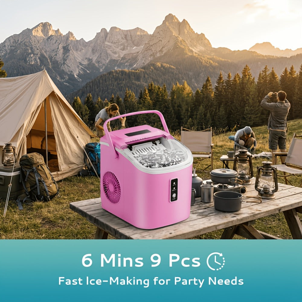 Portable Ice Maker Countertop ¨C Bullet Ice Machine 26-29 Lbs Daily, 9 Ice Cubes in 6 Mins, Self-Cleaning, Quiet Under 45dB, with Handle, Basket & Scoop, for Home, Kitchen, Camping & RV