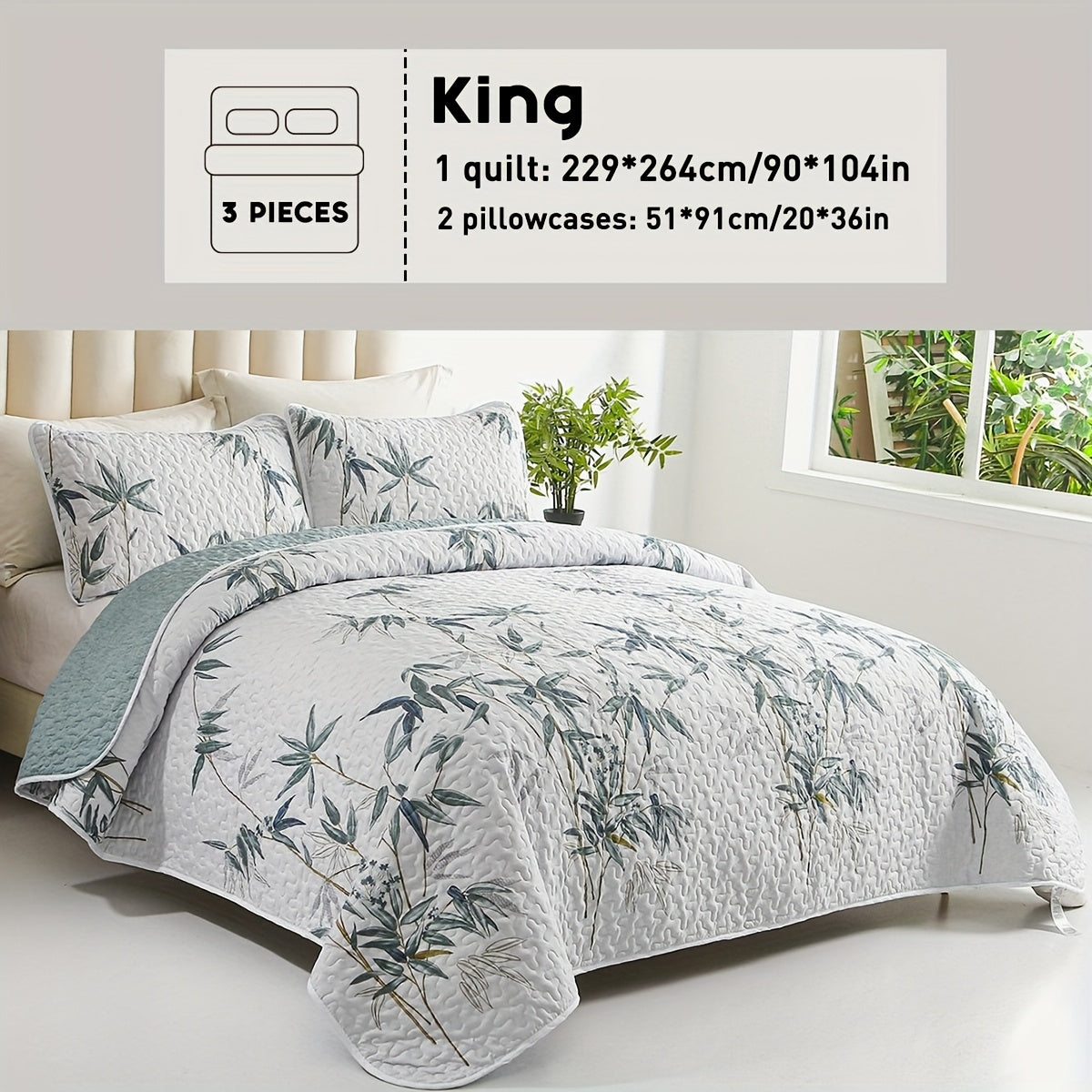Reversible Floral Comforter Quilt Set ¨C Soft Microfiber Botanical Bedding, Twin Full Queen King, All Seasons ¨C White, Blue, Pink & More