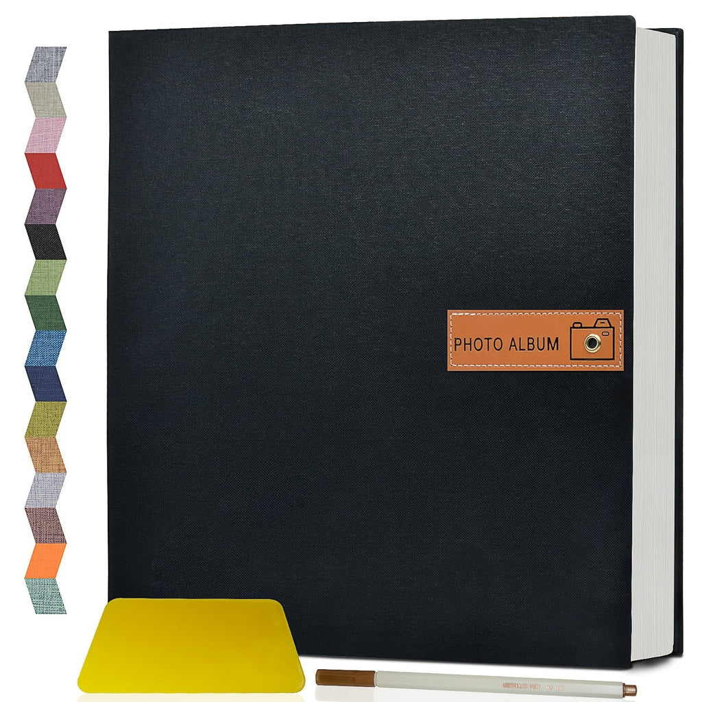 Self Adhesive Photo Album Scrapbook ¨C Large Linen Cover Memory Book for 4x6 5x7 8x10 Photos, DIY Picture Book with Metal Pen, Gift for Mom, Baby, Wedding, Valentine's Day & Mother's Day, 40 & 60 Pages