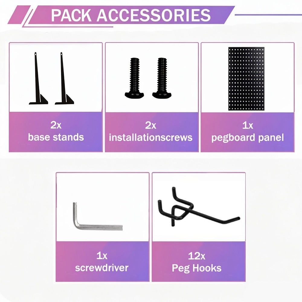 Pegboard Jewelry Display Stand with 12 Removable Peg Hooks Countertop Jewelry Organizer Rack Freestanding Iron Hole Board Display Tower for Necklace Earring Bracelet Ring Accessories Black White
