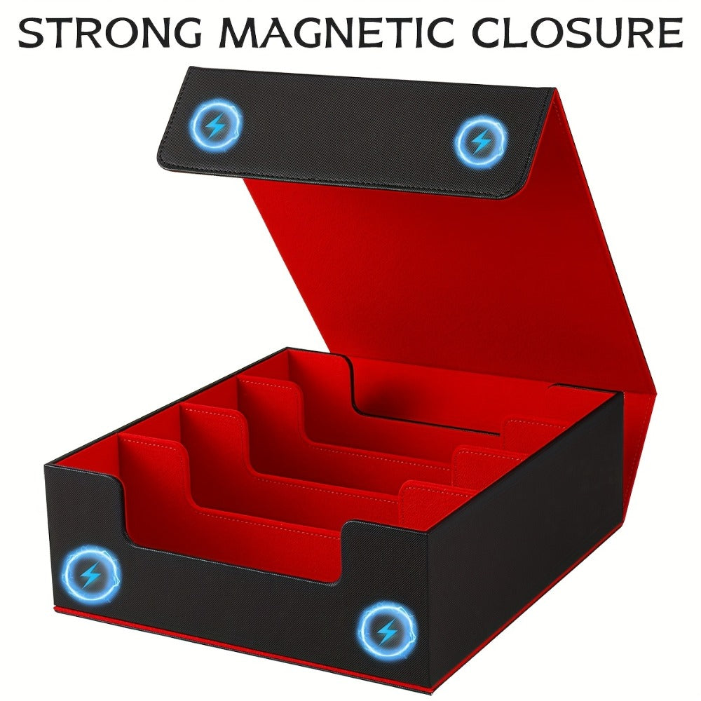 Trading Card Storage Box 4-Row Magnetic Lid with 24 Color Dividers & 4 Card Sleeves Holds 3000+ Cards Perfect Gift for TCG Collectors