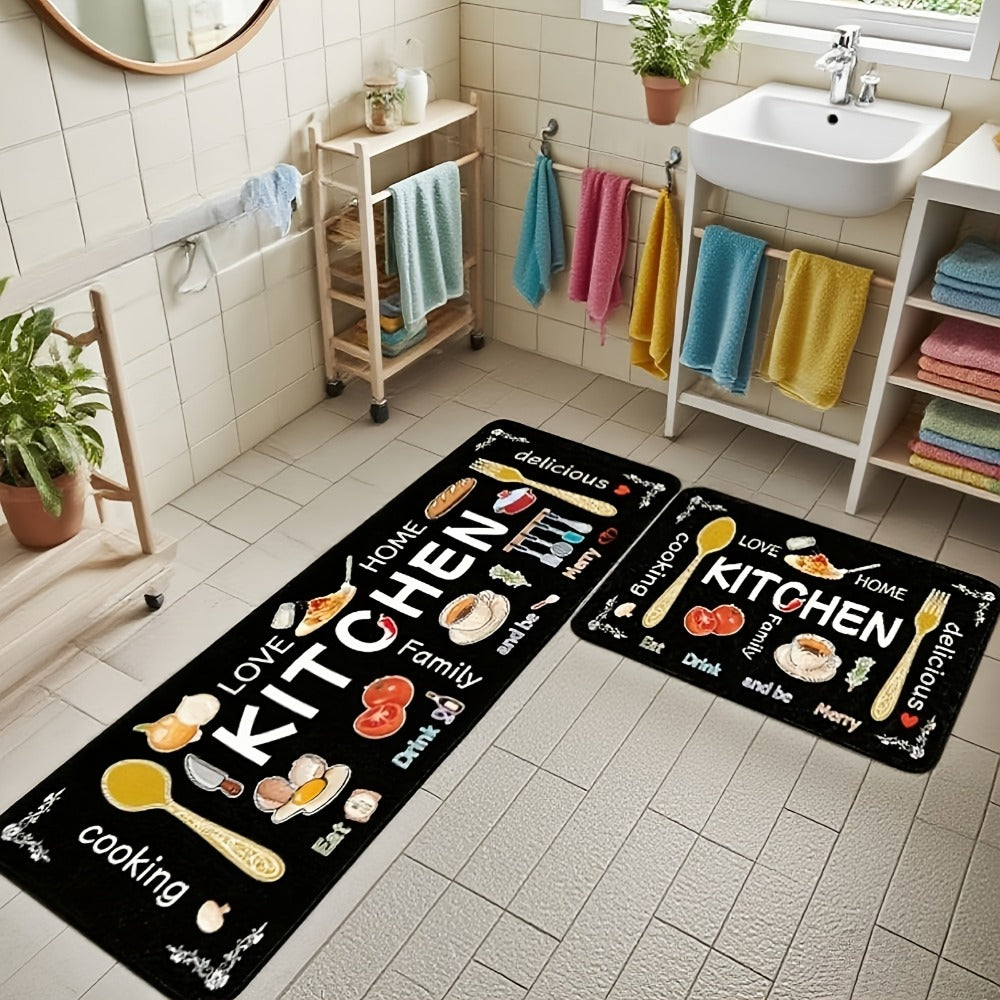 Kitchen Rug Set 3-Piece, Egg Beater Knife & Fork Theme Decorative Kitchen Mats ¡ª Soft, Easy-to-Clean Non-Slip Carpet for Kitchen, Dining Room, Bedroom & Bathroom | Fun Cooking Gift
