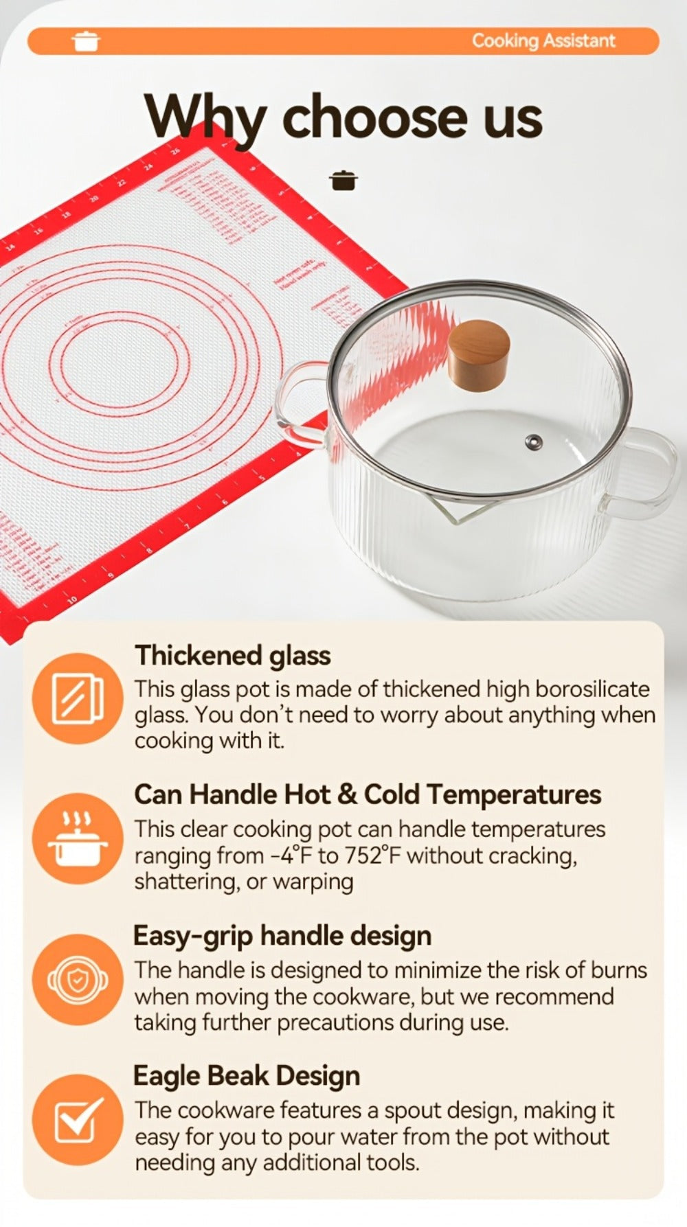 Glass Saucepan Set 2-Pack Stovetop Safe Borosilicate Ribbed Pots with Lids ¨C 78oz & 54oz Heat Resistant Cookware for Soup, Ramen, Milk | Transparent Glass Pot Kitchen Cooking Set with Baking Mat