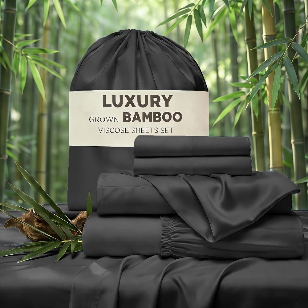 Cooling Bed Sheet Set 4 Piece Bamboo Rayon Deep Pocket Twin Full Queen King Extra Soft Wrinkle Fade Stain Resistant Hotel Luxury Pillowcase Bedroom Decor