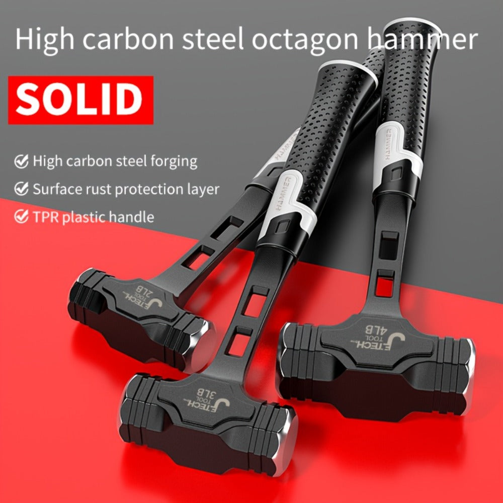 Octagonal Hammer High Carbon Steel Heavy Duty Sledge Hammer with Non-Slip Grip Handle, Rust-Proof Head for Demolition Construction Masonry Driving Stakes Outdoor Indoor Home Use (2/3/4 lb)