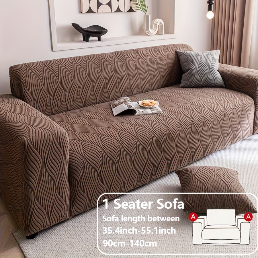 Polar Fleece Sofa Cover Modern Jacquard Elastic Slip-Resistant All Season Furniture Protector for Living Room Office Bedroom - 1 2 3 4 Seater with Free Matching Pillowcase