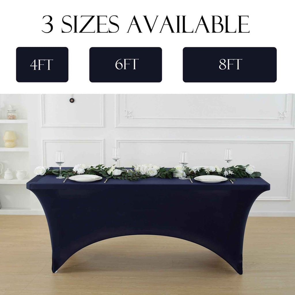 Spandex Fitted Tablecloth 4ft 6ft 8ft | Wrinkle-Free Stretch Rectangle Table Cover for Wedding Party Event Banquet