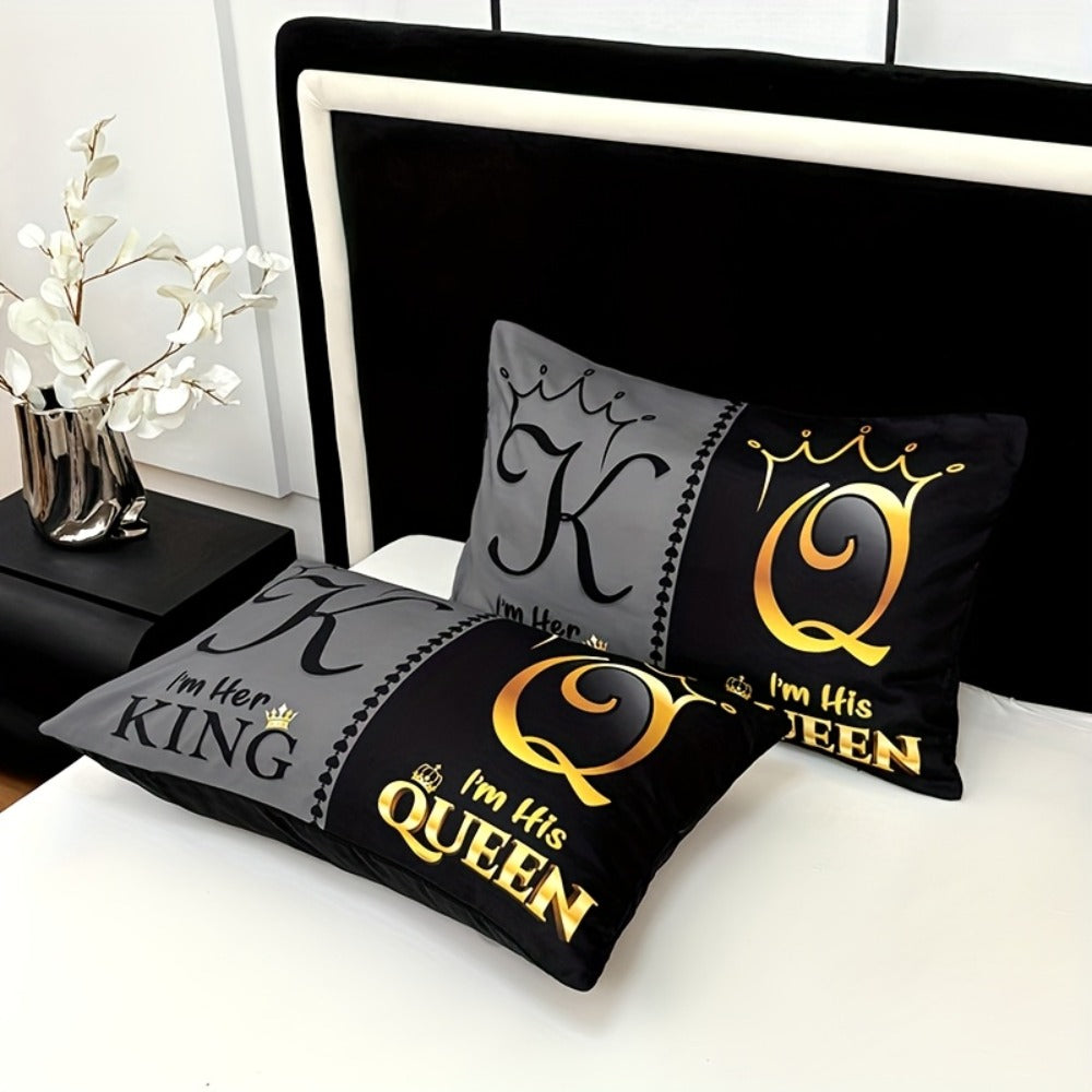 Bed Sheet Set 3 Piece Super Soft Microfiber Fitted Sheet with Pillowcases - Deep Pocket 15 Inch Crown Letter Print Color Block Bedding Twin Full Queen King All Season