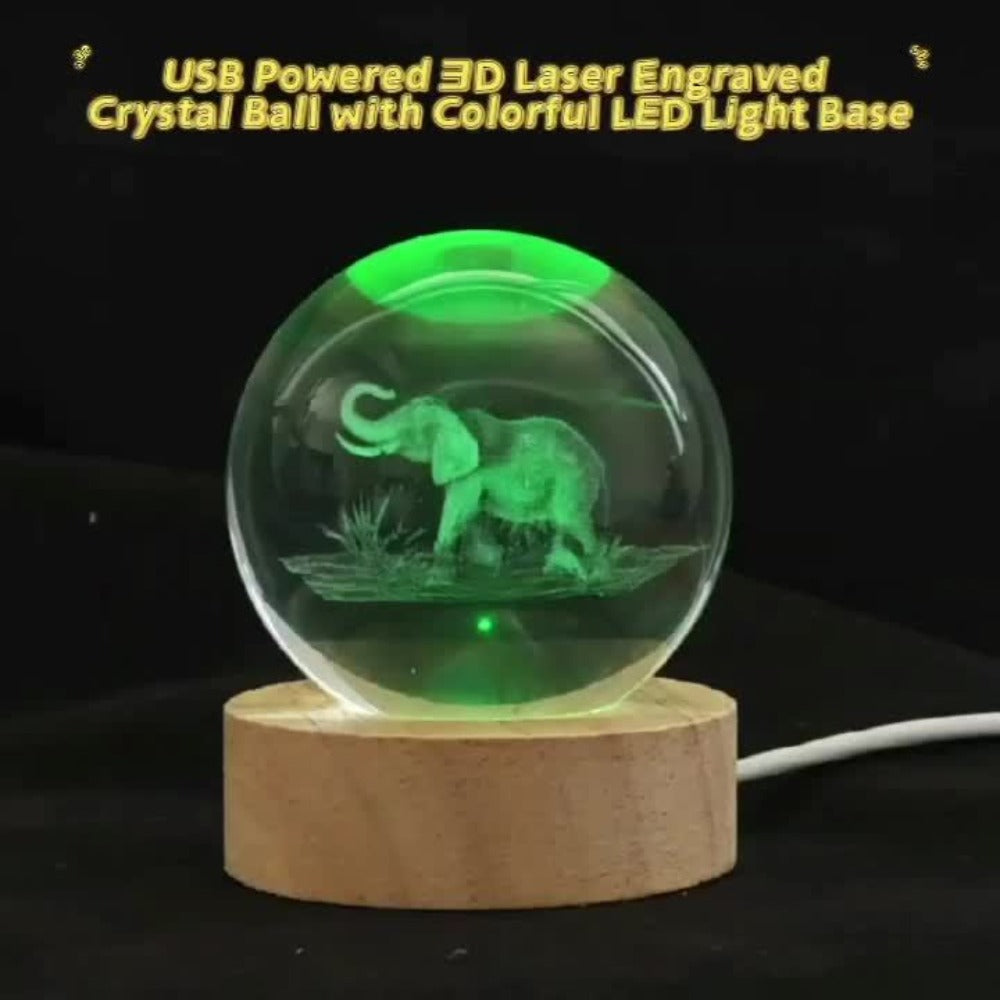 3D Elephant Crystal Ball LED Lamp USB Powered Colorful Night Light Wooden Base Elephant Figurine Tabletop Decor Gift for Women Mom Wife Girlfriend Birthday Valentine Anniversary