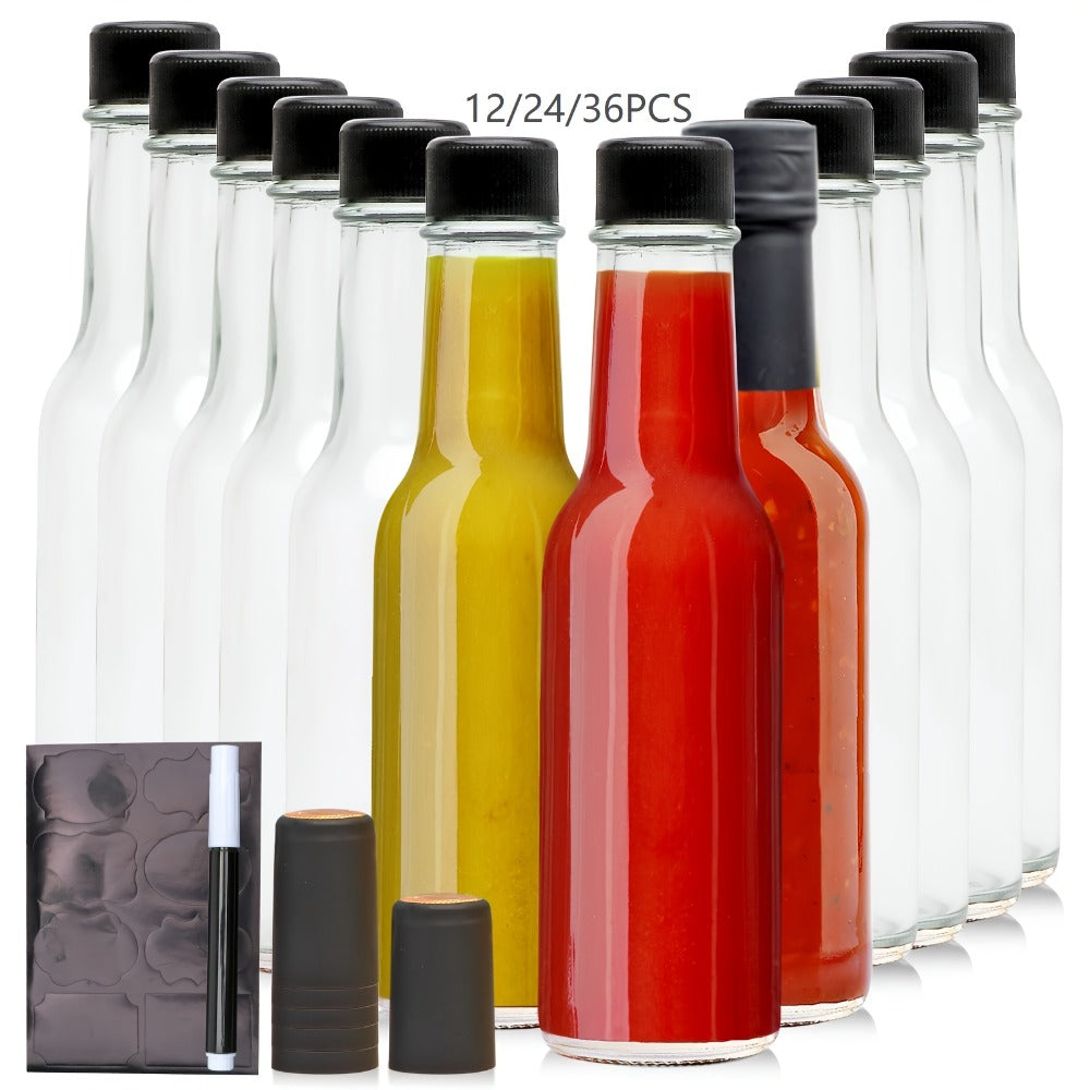 Small Sauce Bottles with Lids 5oz Sealed Inner Cover Set for Hot Sauce Salad Dressing Tomato Sauce Blueberry Fruit Vinegar - Kitchen Storage Condiment Bottles 12 16 24 36 Pack
