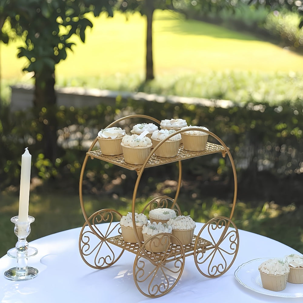 Cake Stand Pedestals Set of 3 | Golden Metal Geometric Stackable Dessert Display with Square Plastic Top | Multi-Tier Cupcake Tower for Wedding, Birthday, Holiday Party, Seasonal Table Decor