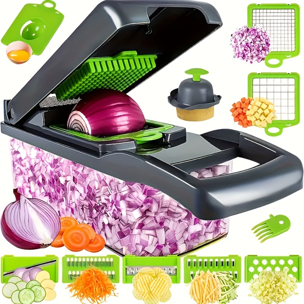 Vegetable Chopper 18-in-1 Multifunctional Food Chopper & Mandoline Slicer with Container ¨C Onion Dicer, Adjustable Cutter for Kitchen Meal Prep, Gray