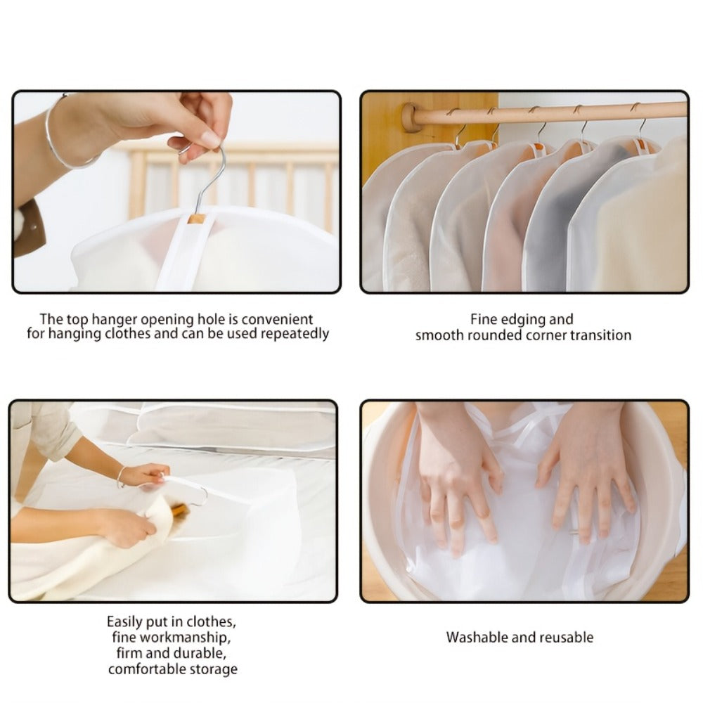 Garment Bags 10 Pack Waterproof Transparent ¨C Hanging Clothes Storage Bags with Full Zipper for Wardrobe, Travel & Closet Organization ¨C Dustproof Clear Clothing Bags in M / L / XL / XXL